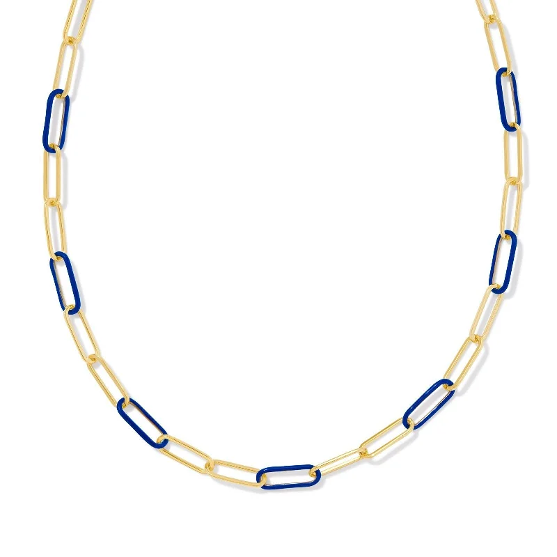 white gold necklaces for women-Kendra Scott | Ainsley Gold Convertible Chain Necklace in Blue Enamel