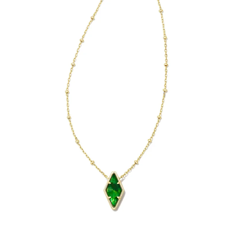 chunky gold necklaces for women-Kendra Scott | Kinsley Gold Short Pendant Necklace in Kelly Green Illusion