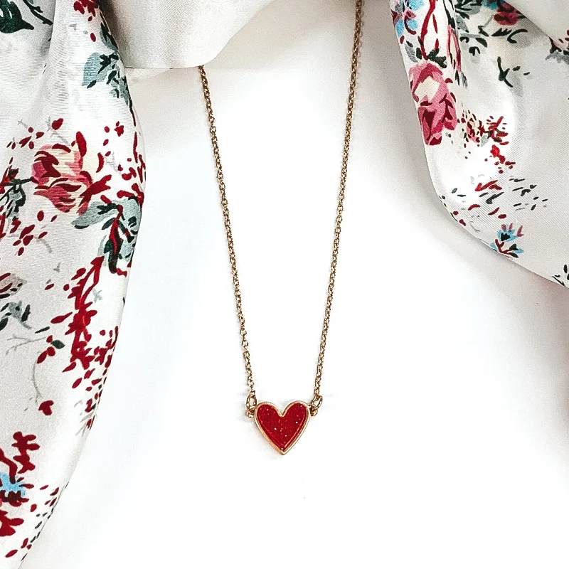 silver necklaces for women-Druzy Heart Necklace in Red