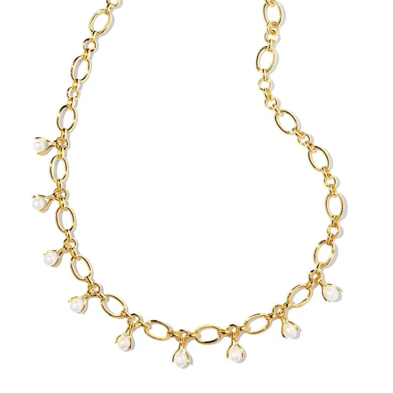 lock necklace pendants for women-Kendra Scott | Ashton Gold Pearl Chain Necklace in White Pearl