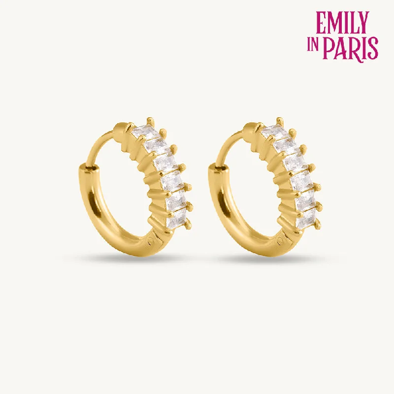 minimalist earrings for women-Gold Stone Studded Hoop Earrings