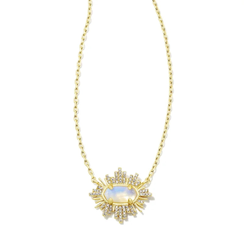 bold necklaces for women-Kendra Scott | Grayson Sunburst Frame Short Pendant Necklace Gold Iridescent Opalite Illusion