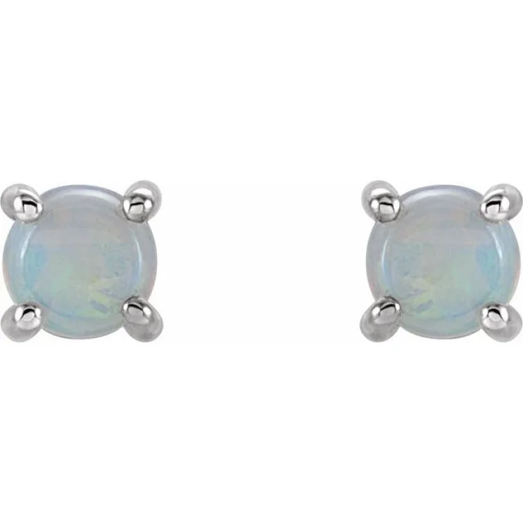 silver drop earrings for women-14K White 5 mm Natural White Opal Earrings