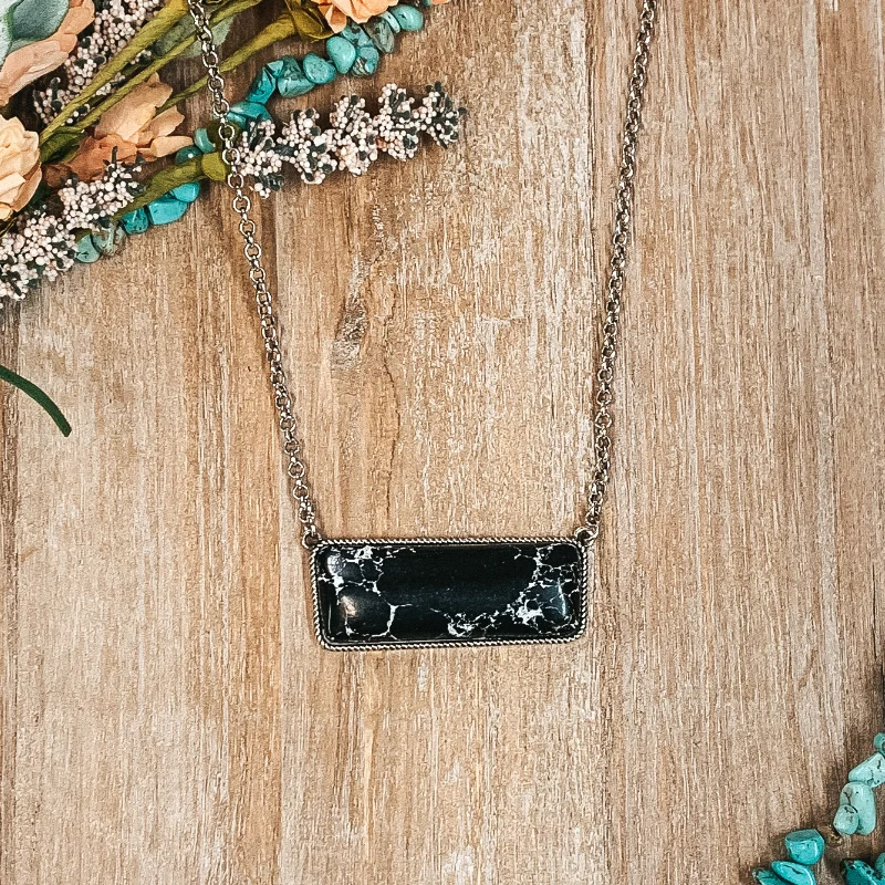 zirconia necklaces for women-Large Rectangle Faux Stone Necklace in Black