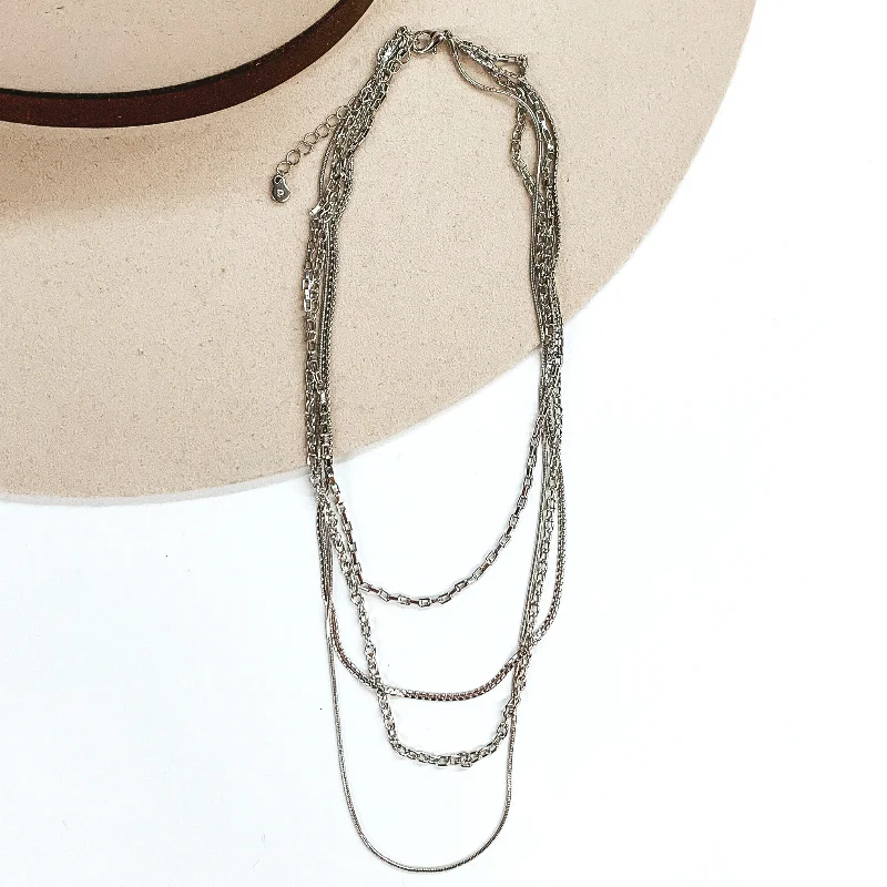 bar necklaces for women-4 Strand Dainty Chain Necklace in Silver