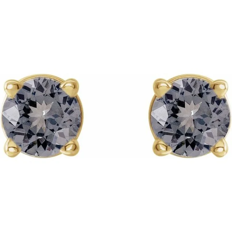 gold stud earrings for women-14K Yellow 3 mm Natural Gray Spinel Stud Earrings