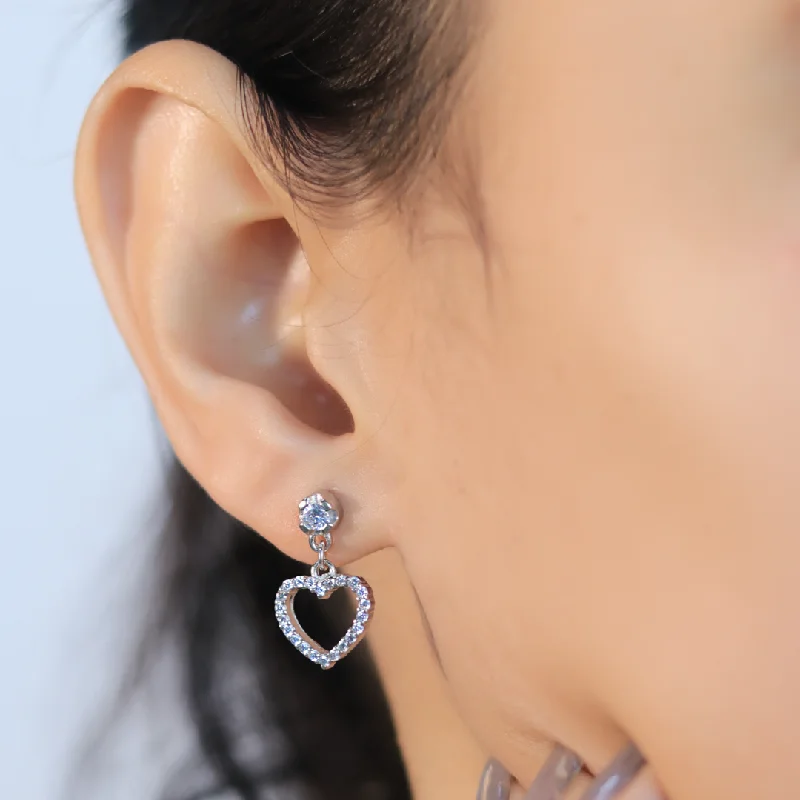 gemstone earrings for women-Zarkan Love Heart Silver Drop Studs