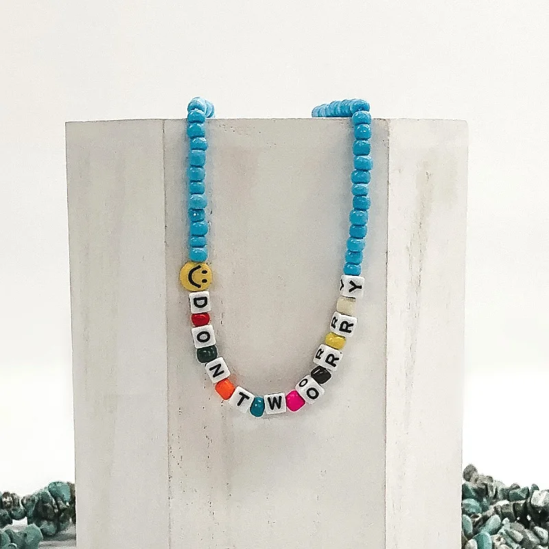 zirconia necklaces for women-Don't Worry Beaded Necklace in Baby Blue