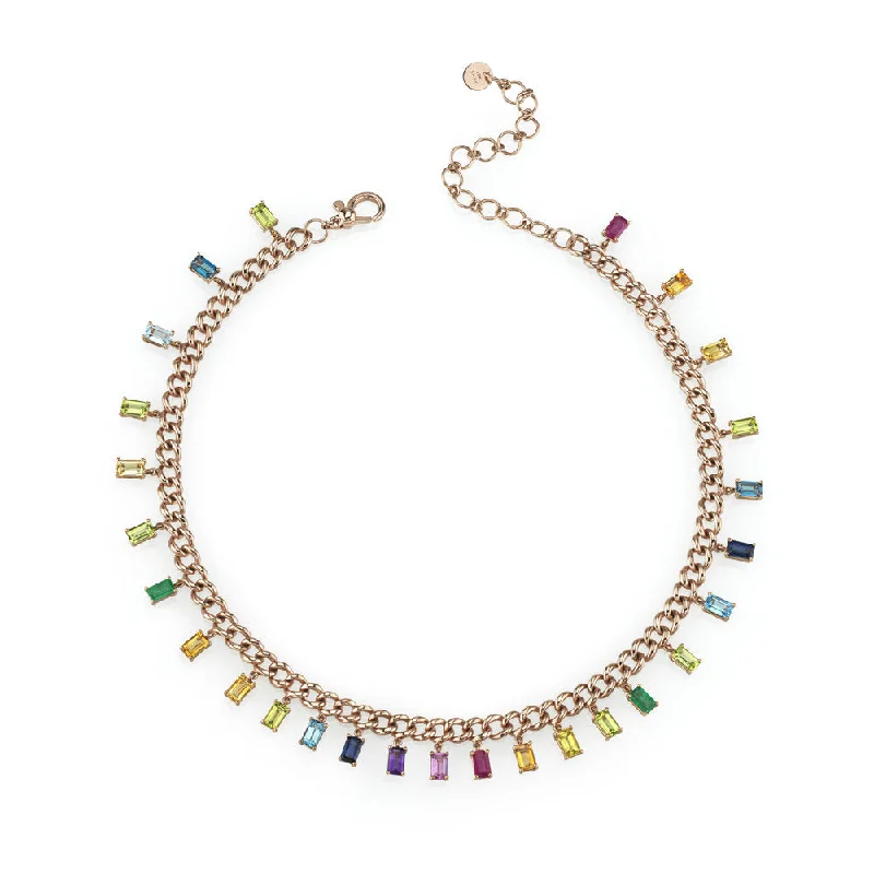 silver necklaces for women-RAINBOW BAGUETTE LINK CHOKER