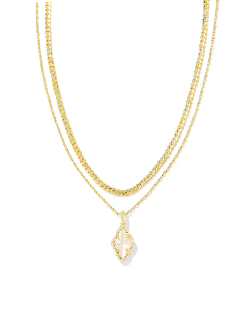 letter necklaces for women-Kendra Scott | Abbie Gold Pave Frame Multi Strand Necklace in Ivory Mother-of-Pearl