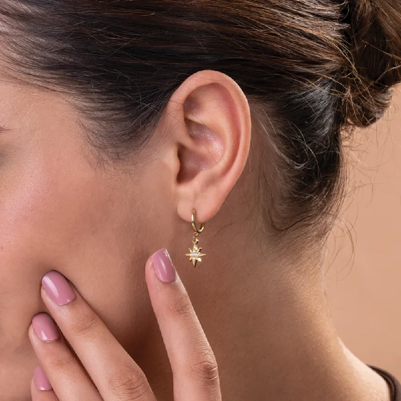 zodiac earrings for women-Studded Star Moon Hoop Earrings