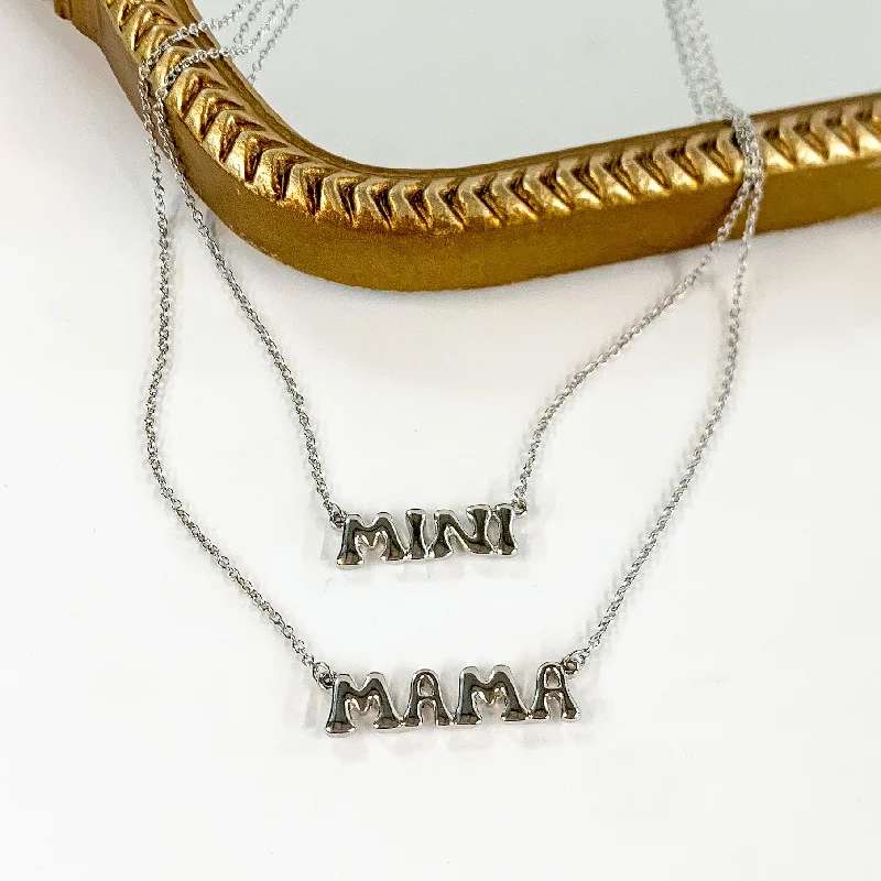 diamond pendants for women-MAMA + MINI Chain Necklace Set in Silver Tone