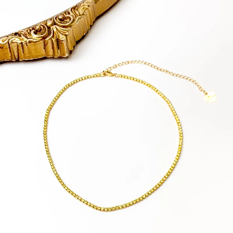 letter necklaces for women-Bracha | Sienna Gold Tone Tennis Necklace in Yellow Crystal