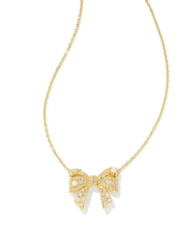 zodiac necklaces for women-Kendra Scott | Krista Gold Bow Short Pendant Necklace in White Mix