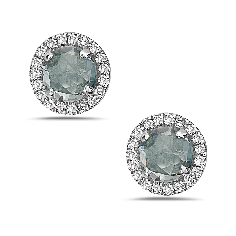 stylish earrings for women-Aquamarine And Diamond Halo Post Earrings