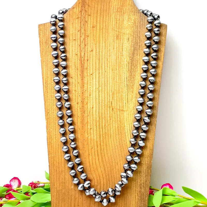 layered silver necklaces for women-Large Navajo Pearl Inspired  Layering Necklace in Silver Tone