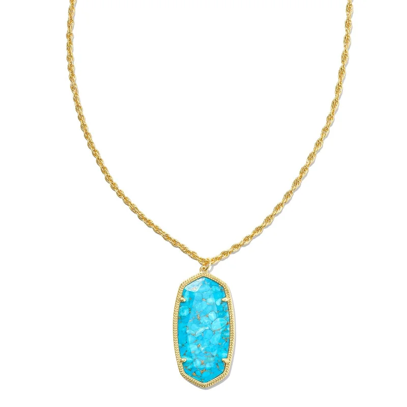 long necklaces for women-Kendra Scott | Rae Gold Long Pendant Necklace in Bronze Veined Turquoise Magnesite