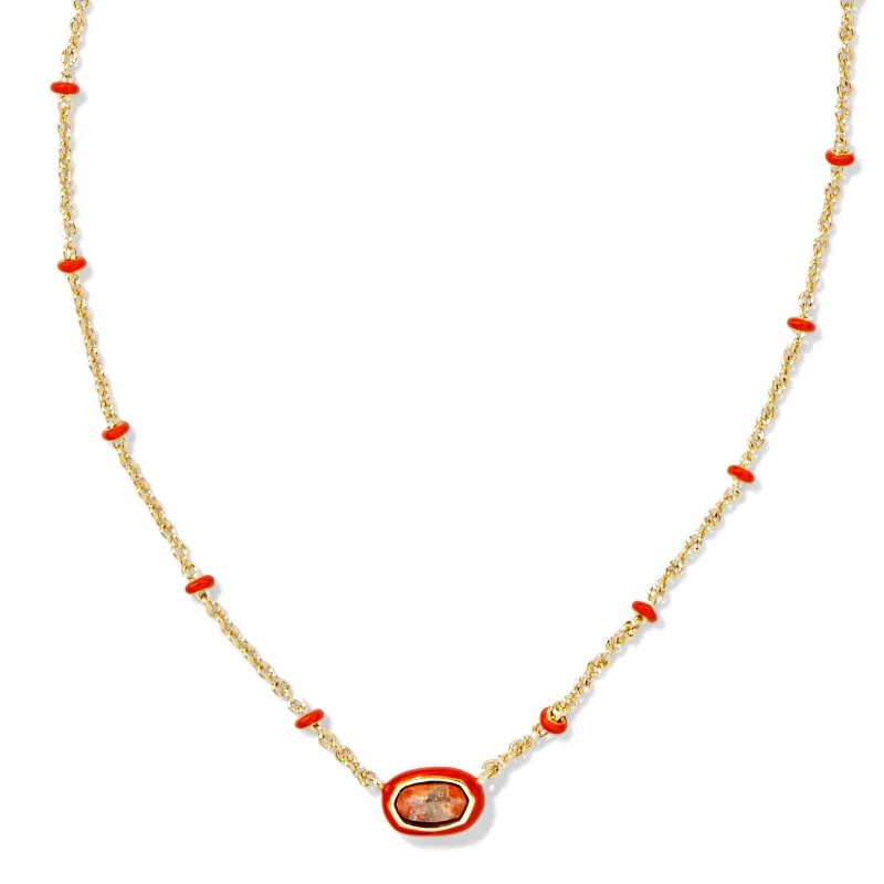 gold-plated necklaces for women-Kendra Scott | Mini Elisa Gold Enamel Frame Short Pendant Necklace in Variegated Orange Magnesite