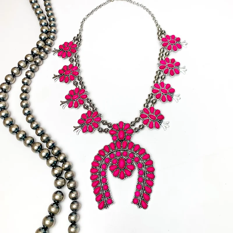 rose gold necklaces for women-Western Women Squash Blossom Necklace in Hot Pink