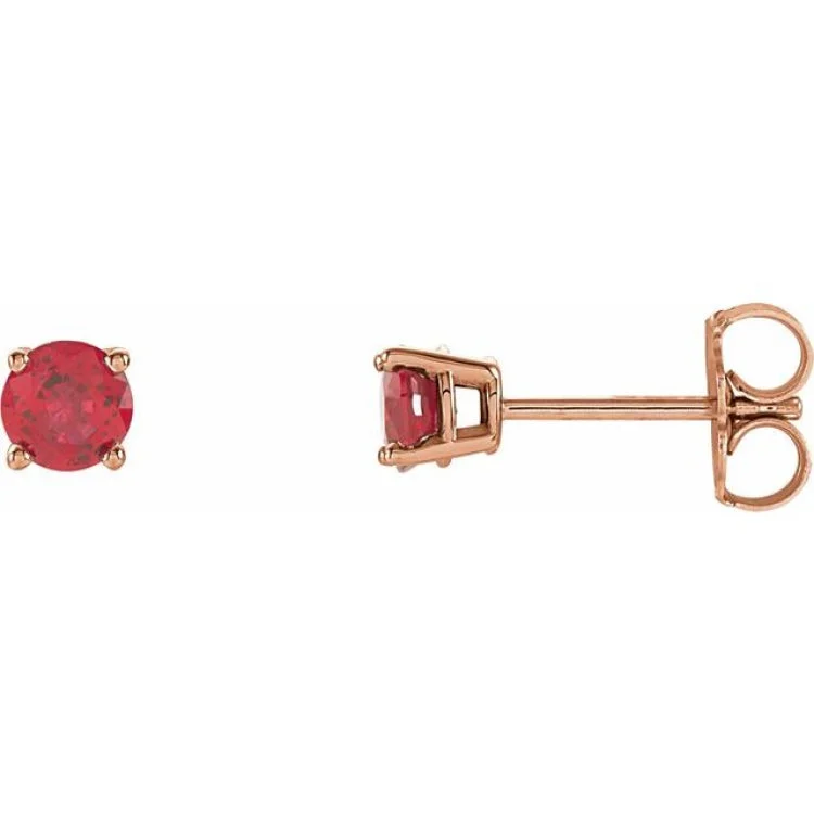 flower drop earrings for women-14K Rose 4 mm Natural Ruby Stud Earrings