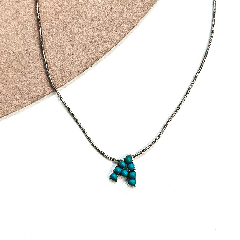 cubic zirconia necklaces for women-Seal My Fate Western Turquoise Initial Necklaces with Thin Herringbone Chain