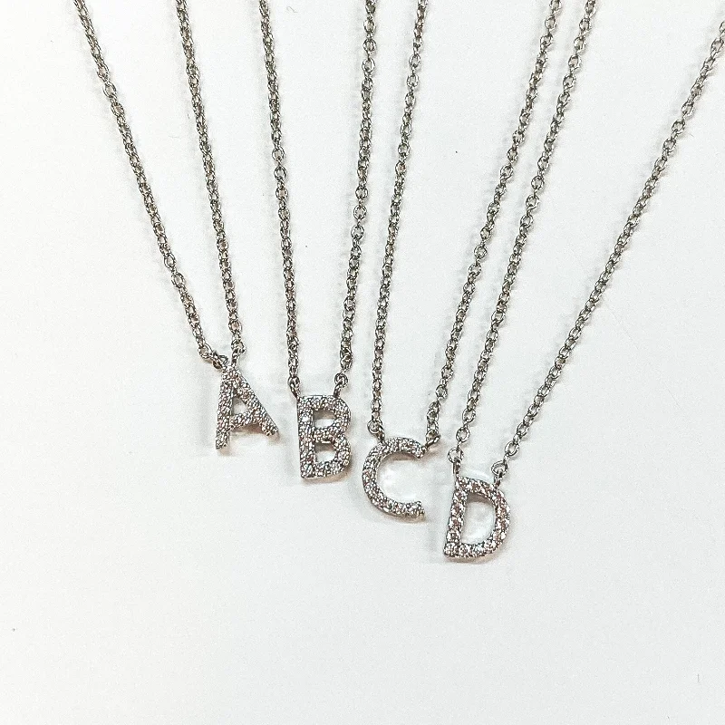 boho necklaces for women-Mini CZ Crystal Initial Necklaces in Silver