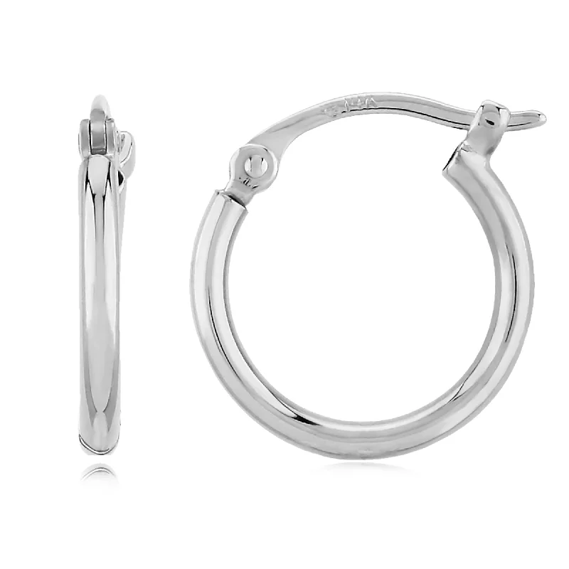 gold hoop earrings for women-14K White Gold 1.5X12mm S/D Hoop Earrings