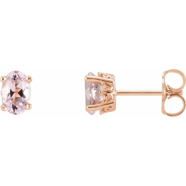 geometric earrings for women-14K Rose Natural Pink Morganite Earrings