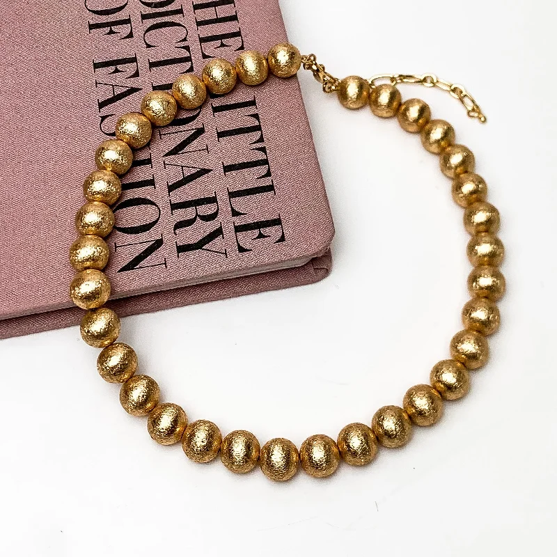 bar necklaces for women-Small Gold Tone Beaded Necklace