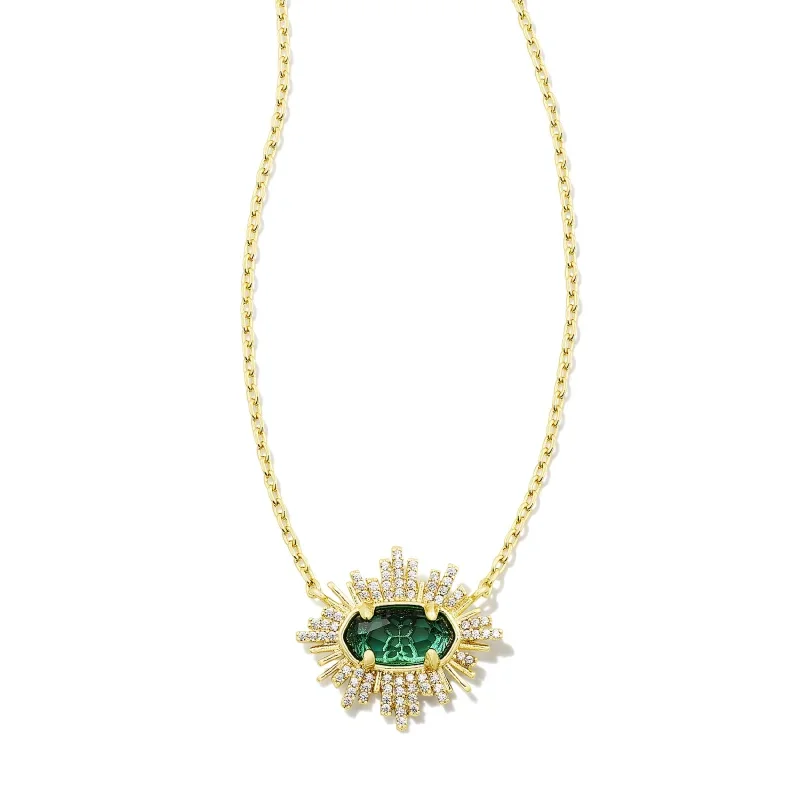 sapphire necklaces for women-Kendra Scott | Grayson Sunburst Frame Short Pendant Necklace Gold Green Glass