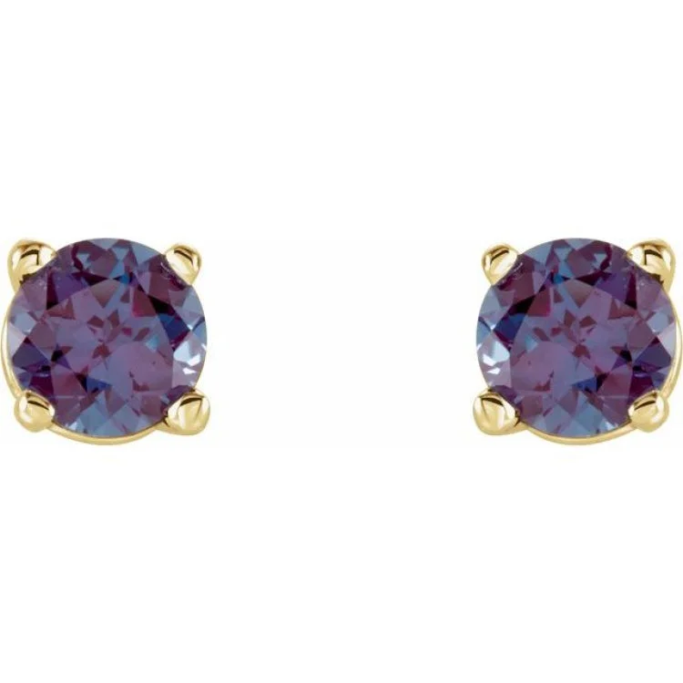 long earrings for women-14K Yellow 4 mm Lab-Grown Alexandrite Stud Earrings