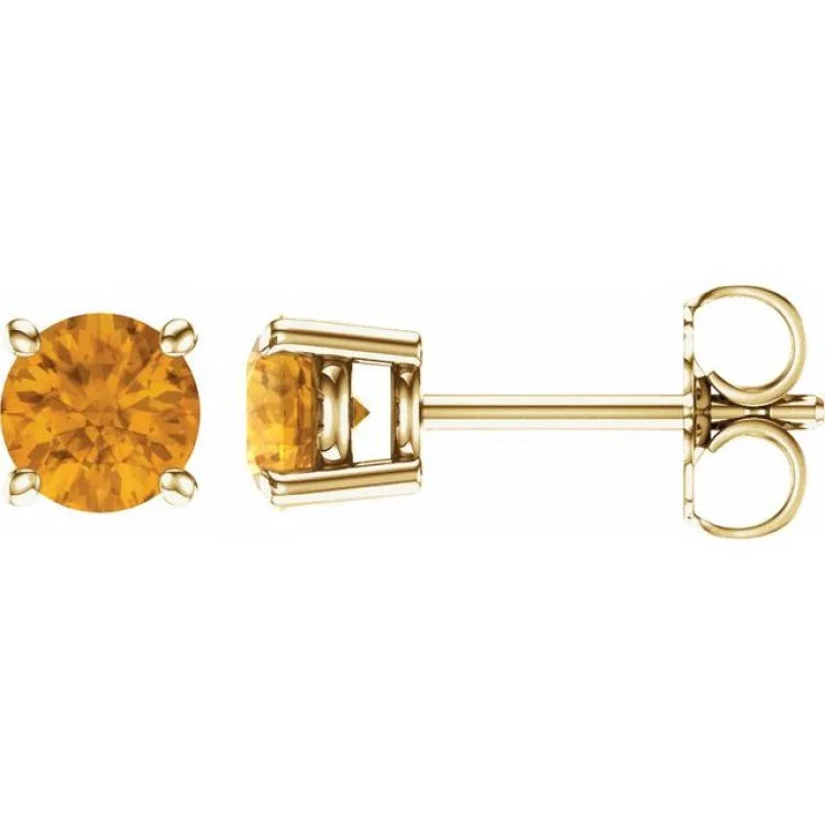 stud earrings for women-14K Yellow 5 mm Natural Citrine Stud Earrings