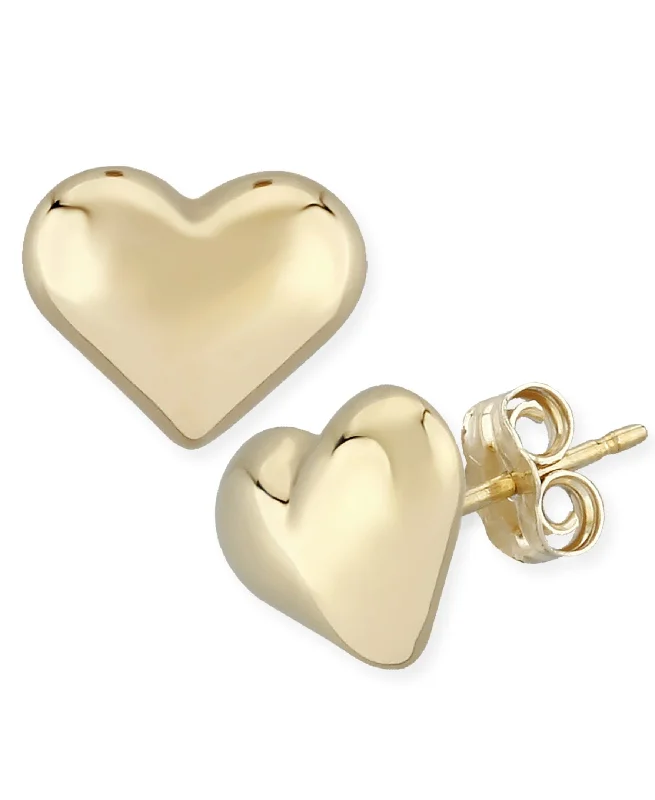 diamond drop earrings for women-14K Yellow Gold 10mm Puffed Heart Stud Earrings