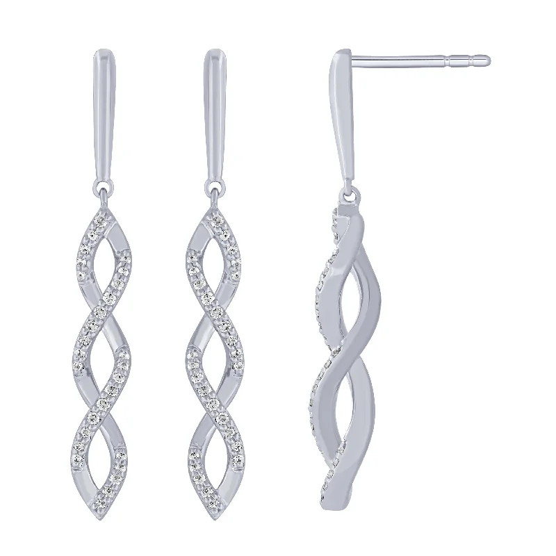 bohemian earrings for women-14K White Gold 1/5Ct Diamond Twist Dangle Earrings