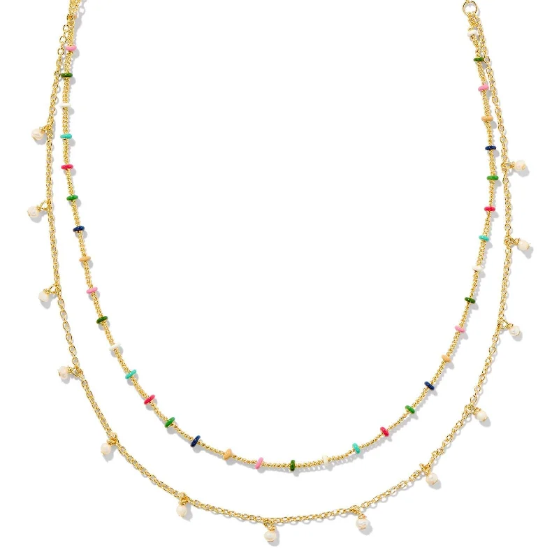 layered silver necklaces for women-Kendra Scott | Eve Gold Multi Strand Necklace in Multi mix