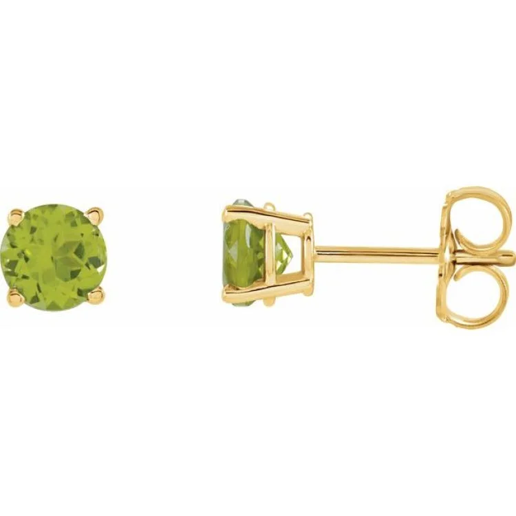 zodiac earrings for women-14K Yellow 5 mm Natural Peridot Stud Earrings