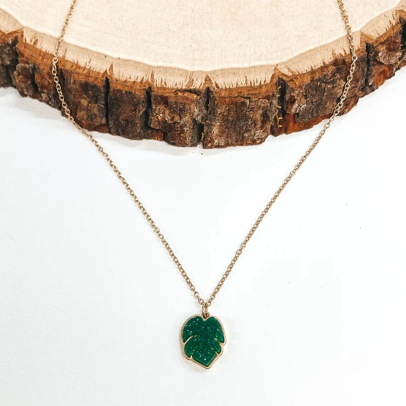 emerald necklaces for women-Druzy Palm Leaf Necklace in Gold