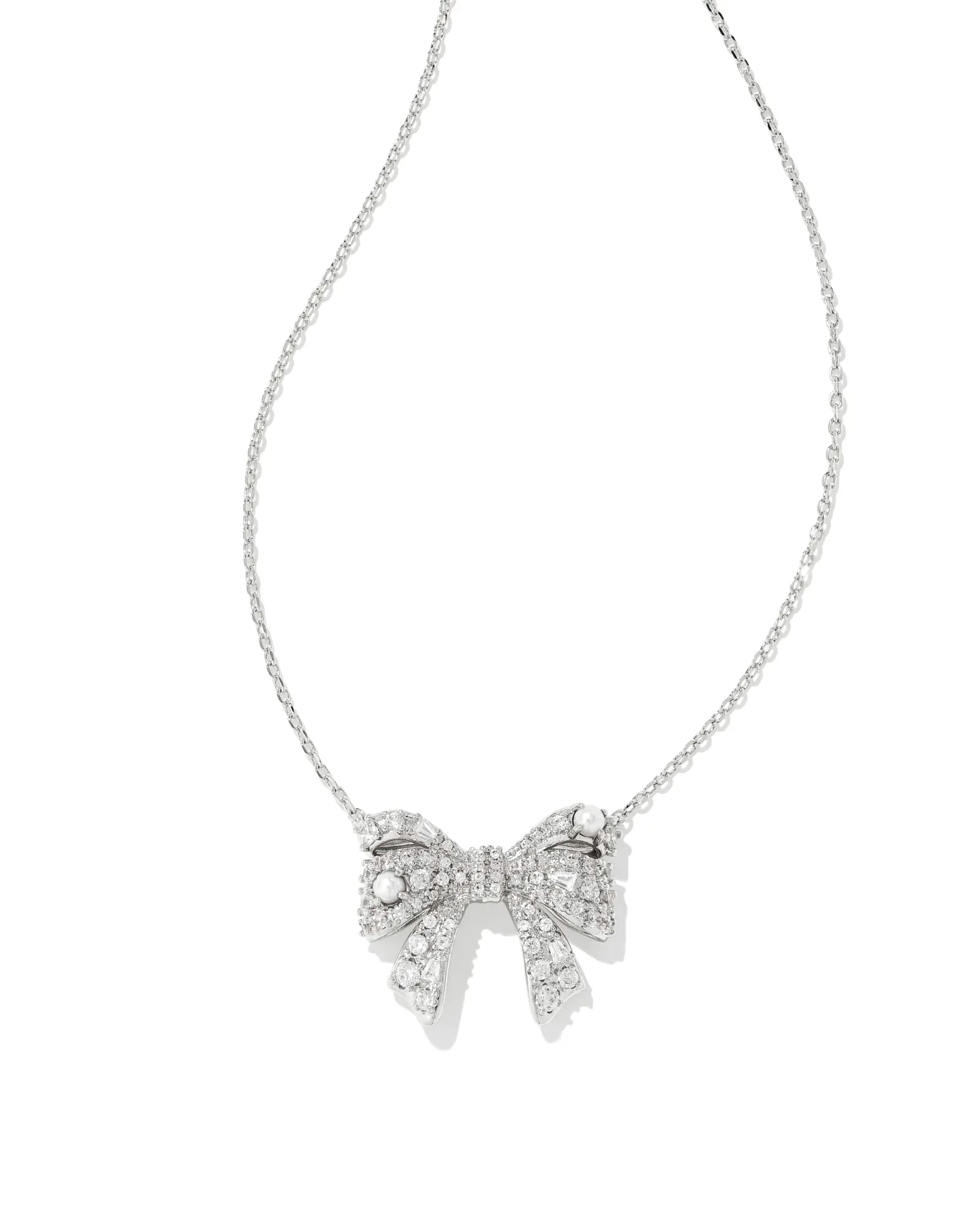 fine gold necklaces for women-Kendra Scott | Krista Silver Bow Short Pendant Necklace in White Mix