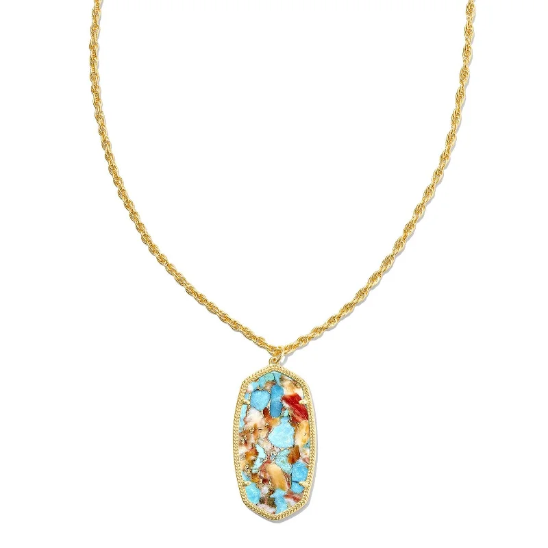 delicate necklaces for women-Kendra Scott | Rae Gold Long Pendant Necklace in Bronze Veined Turquoise Magnesite Red Oyster