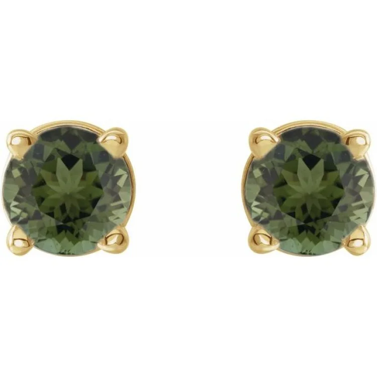 dangle earrings for women-14K Yellow 3 mm Natural Green Tourmaline Stud Earrings