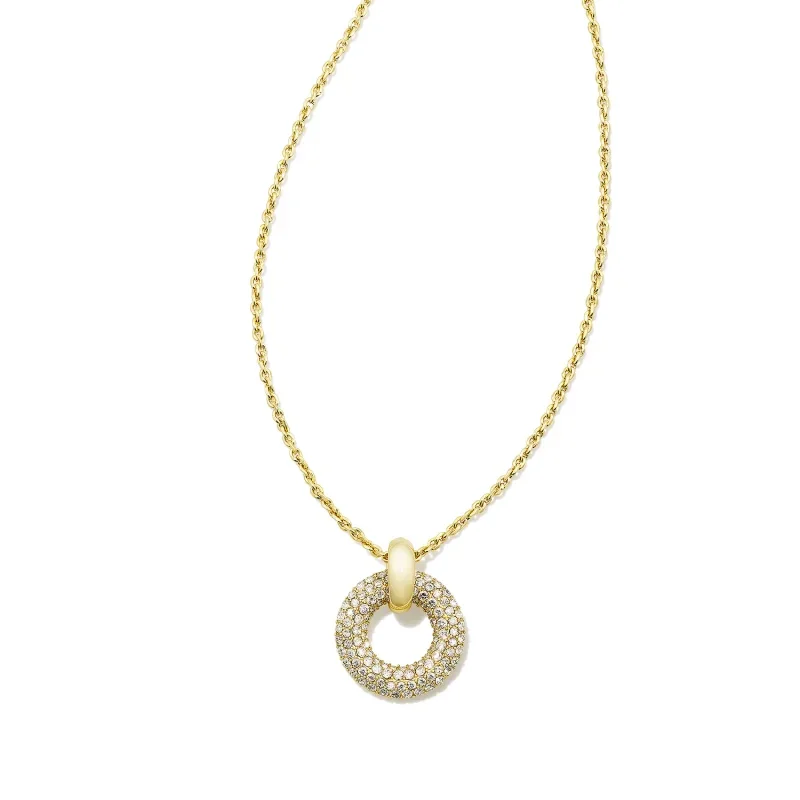 emerald necklaces for women-Kendra Scott | Mikki Pave Short Pendant Necklace Gold White CZ