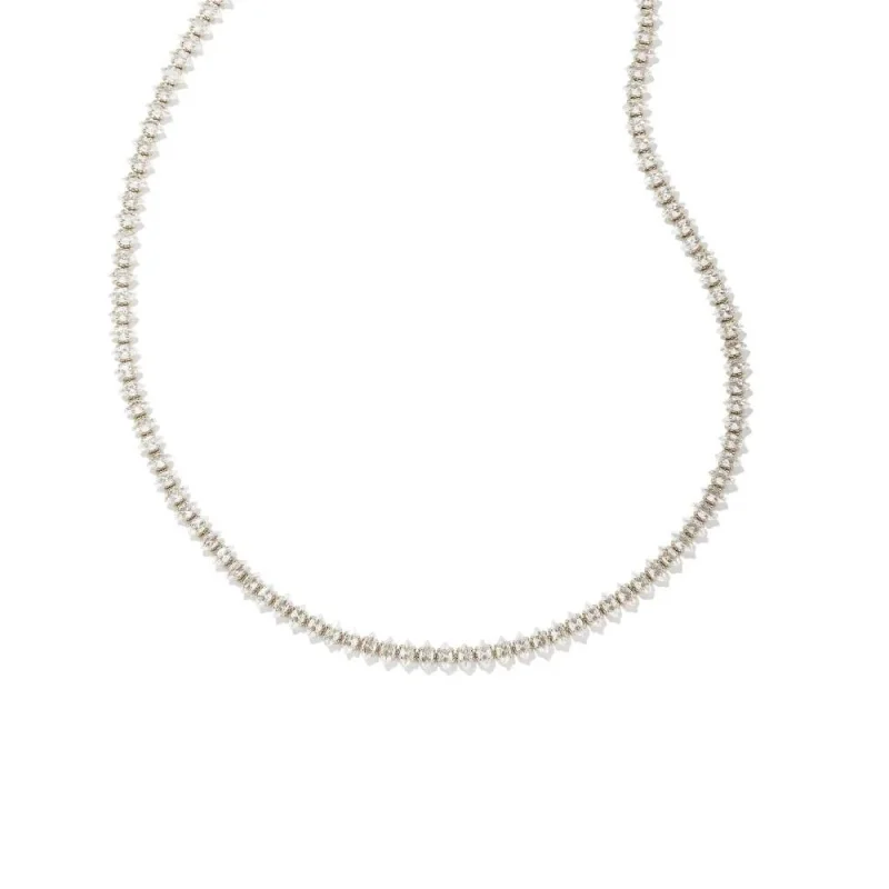 silver necklaces for women-Kendra Scott | Larsan Silver Tennis Necklace in White Crystal