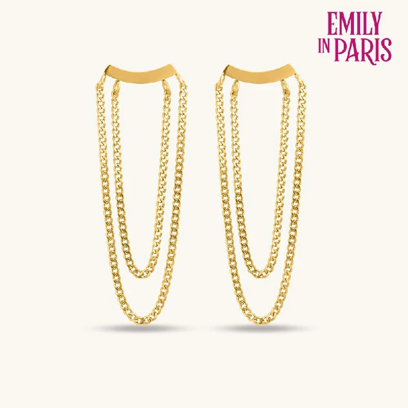 cubic zirconia earrings for women-Gold Layered Chain Drop Earrings