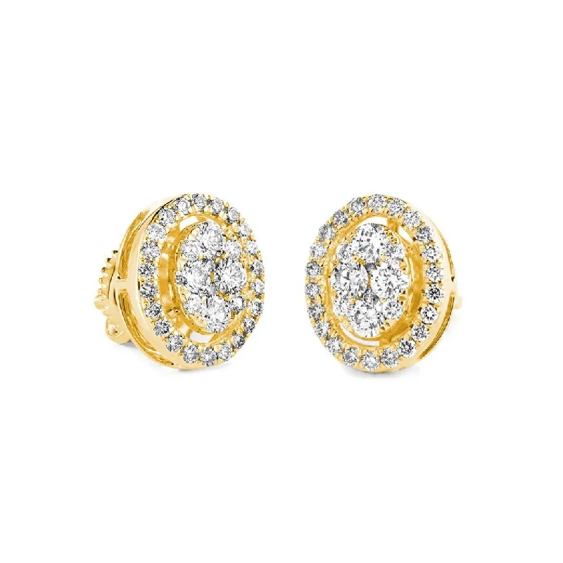 boho earrings for women-Oval Pave Halo Earrings