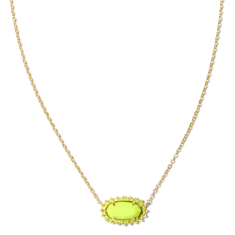 boho necklaces for women-Kendra Scott | Elisa Gold Color Burst Frame Short Pendant Necklace in Chartreuse Magnesite