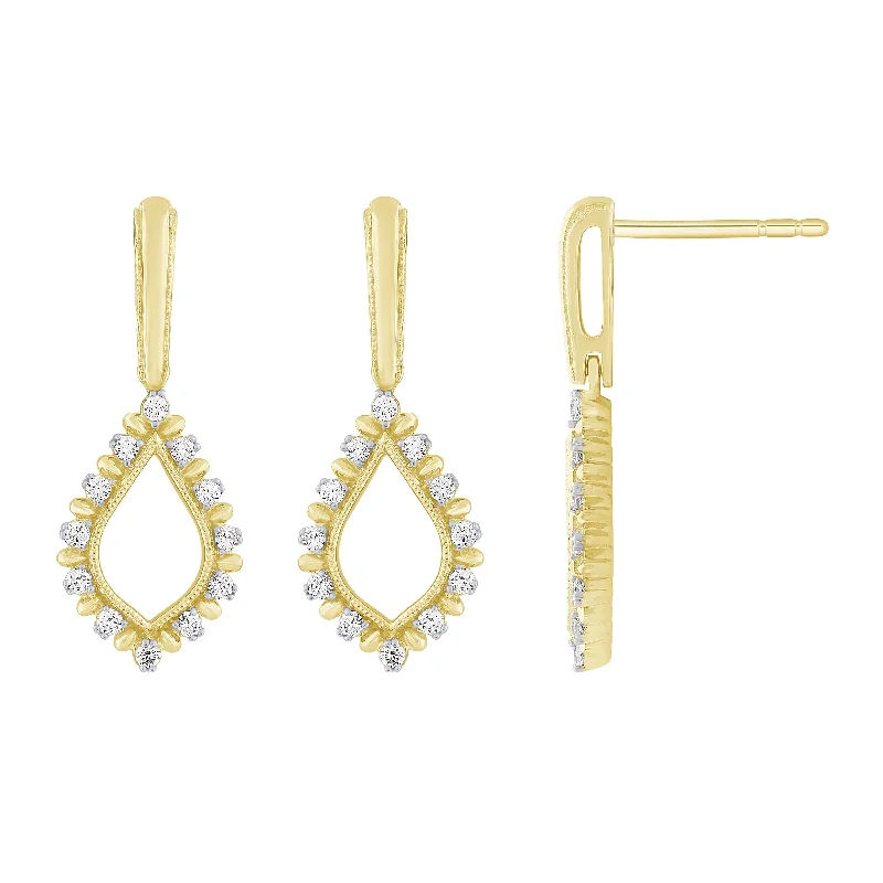 gold bar earrings for women-14K Yellow Gold 1/4Ct Diamond Dangle Earrings