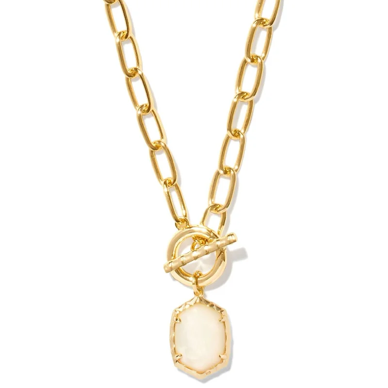 round pendants for women-Kendra Scott | Daphne Gold Link and Chain Necklace in Ivory Mother of Pearl