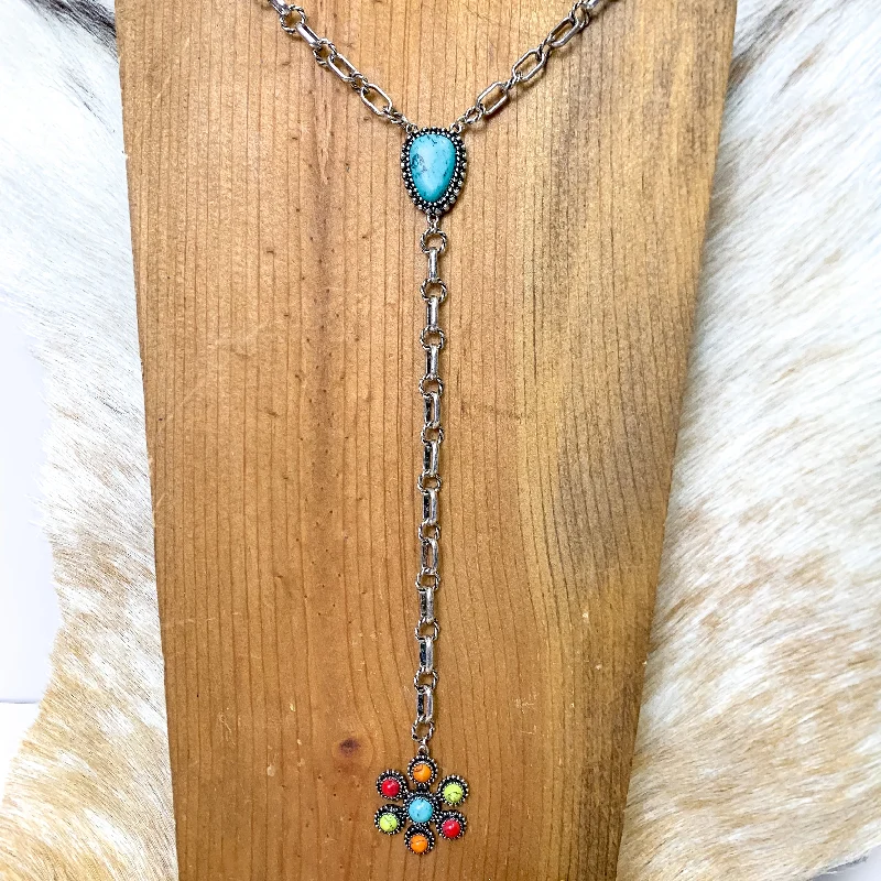 chunky gold necklaces for women-Follow My Lead Lariat Pendant Silver Tone Necklace in Multicolor