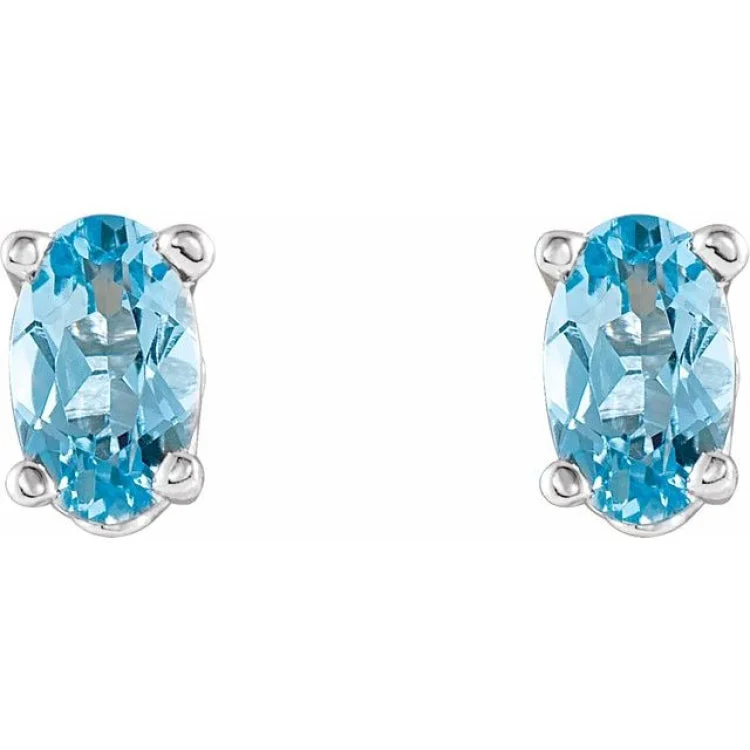 round stud earrings for women-14K White Natural Aquamarine Earrings