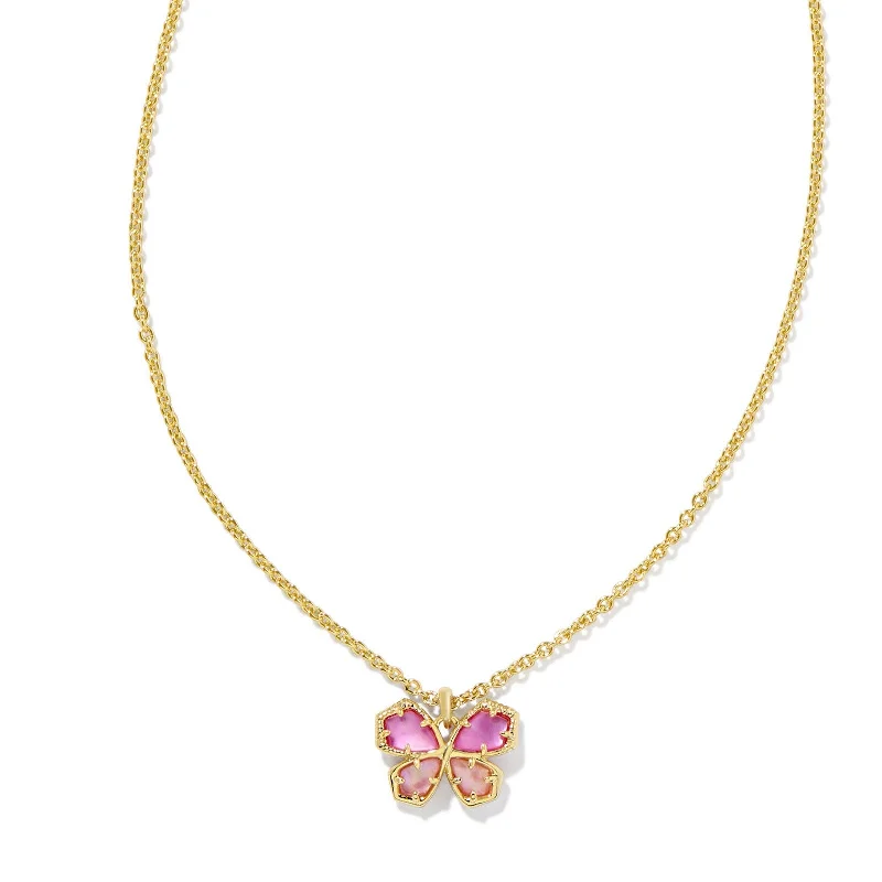 personalized birthstone necklaces for women-Kendra Scott | Mae Gold Butterfly Short Pendant Necklace in Azalea Illusion